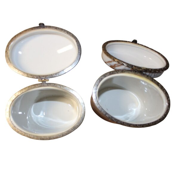 2 Three Hands Marble-Look Ceramic Jars w/Metal Trim Decorative Storage Container - Picture 7 of 7